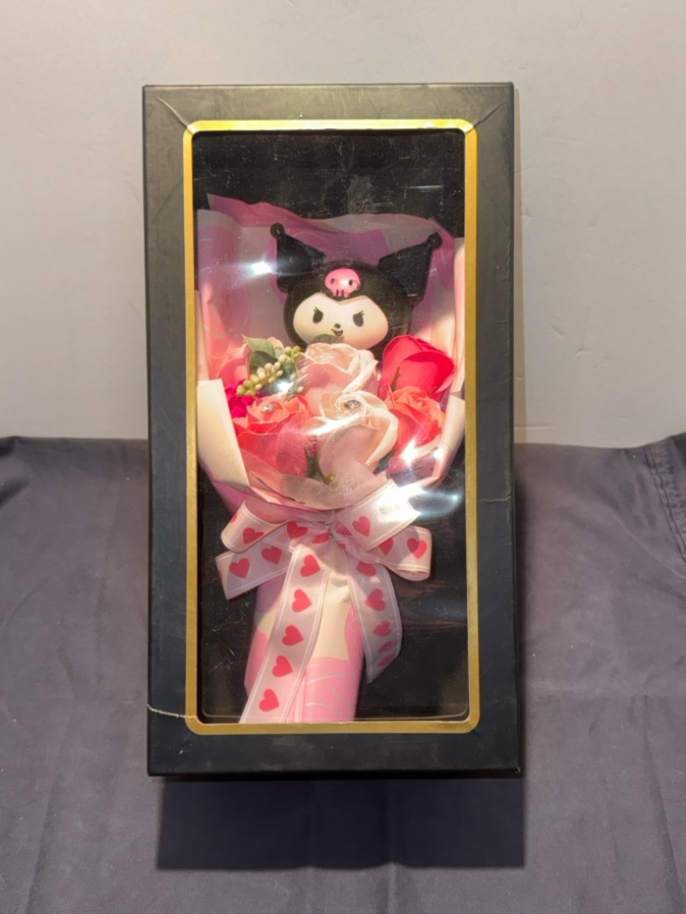 Sanrio Kuromi Plush Bouquet Black White Pink Flowers with Decorative Ribbon/Box